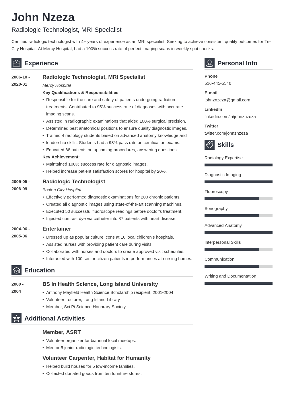 Radiologic Technologist Resume Templates