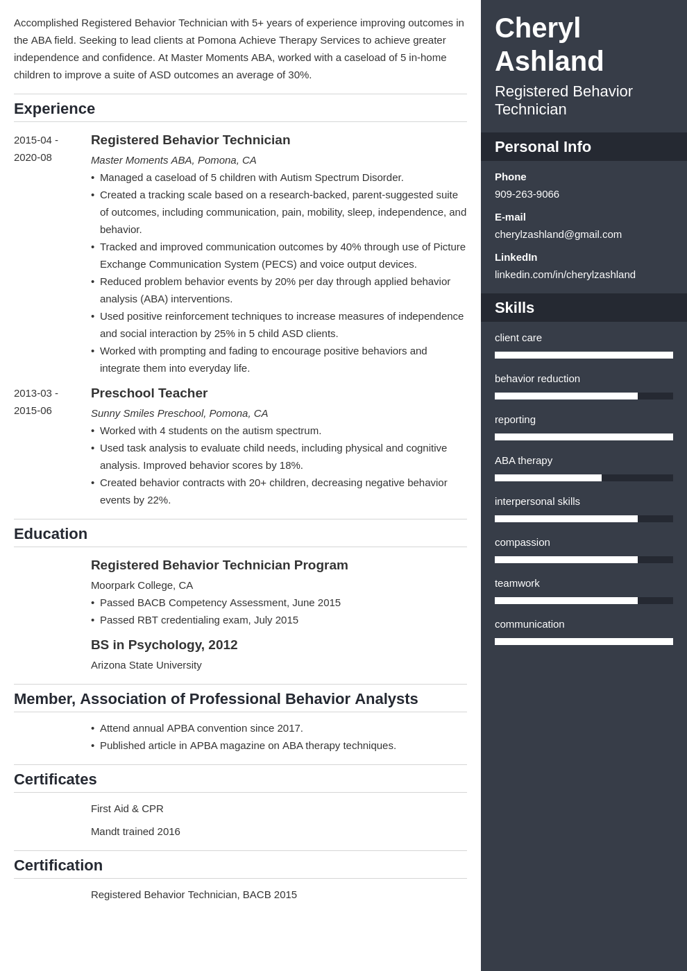 RBT Resume Registered Behavior Tech Examples & Guide