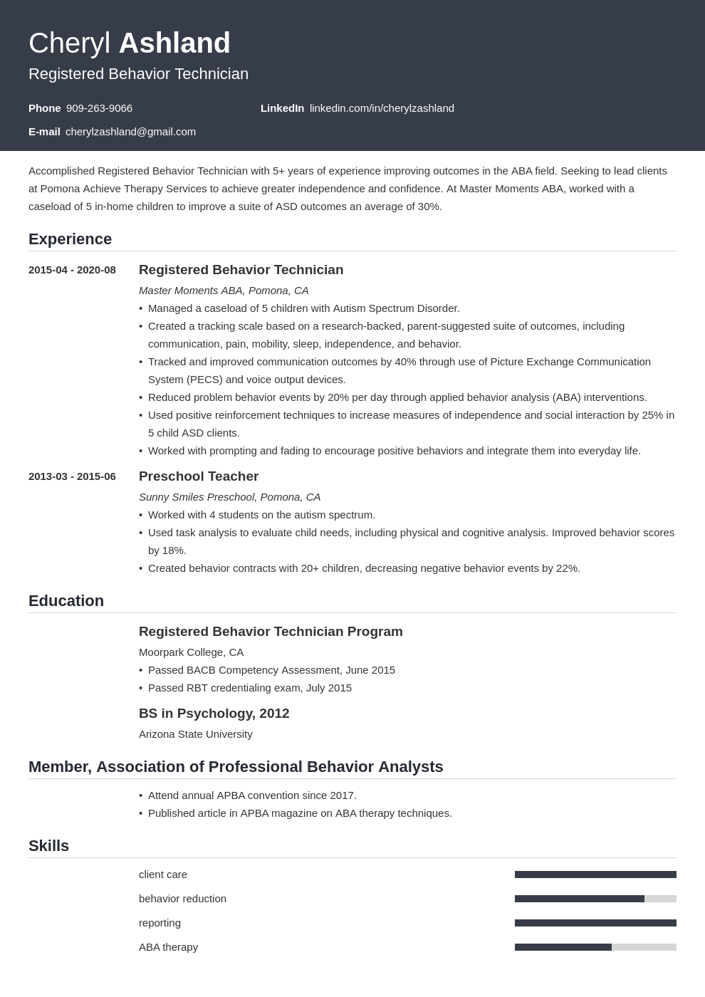 RBT Resume: Registered Behavior Tech Examples & Guide