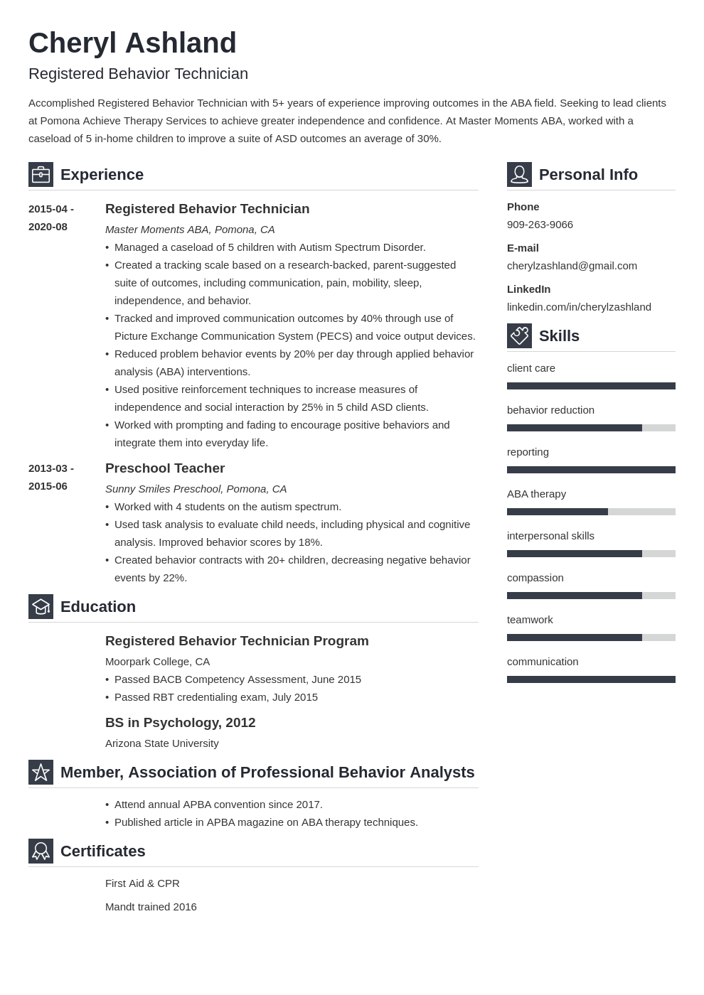 RBT Resume: Registered Behavior Tech Examples Guide