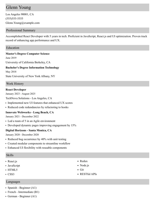 React developerresume resume example