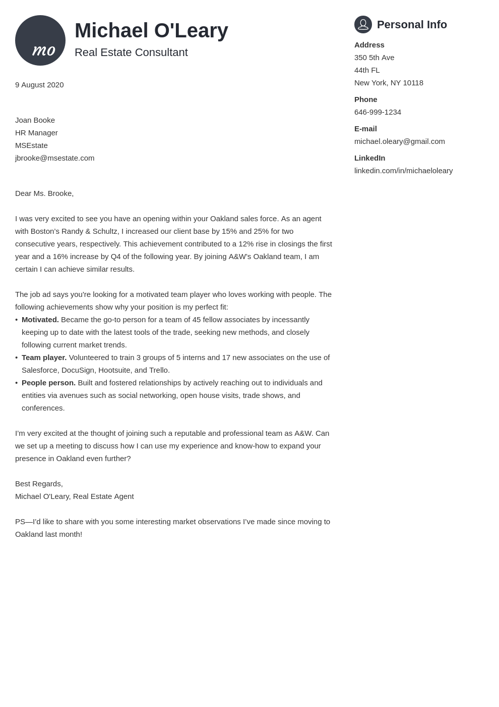 cover letter for real estate analyst