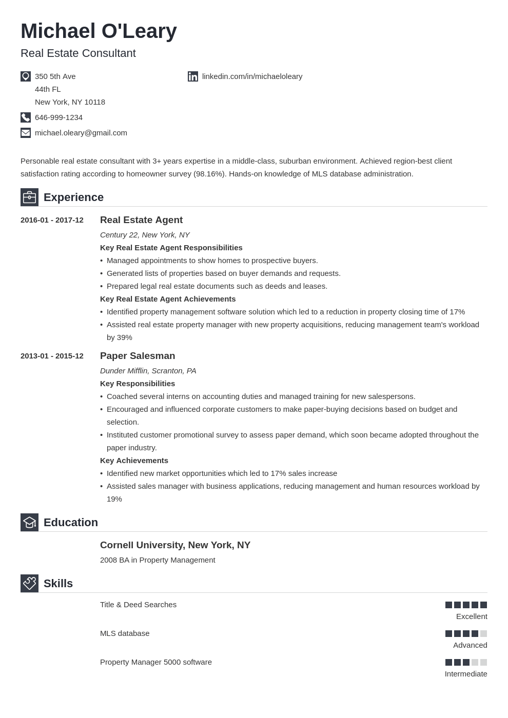 real estate resume example template iconic