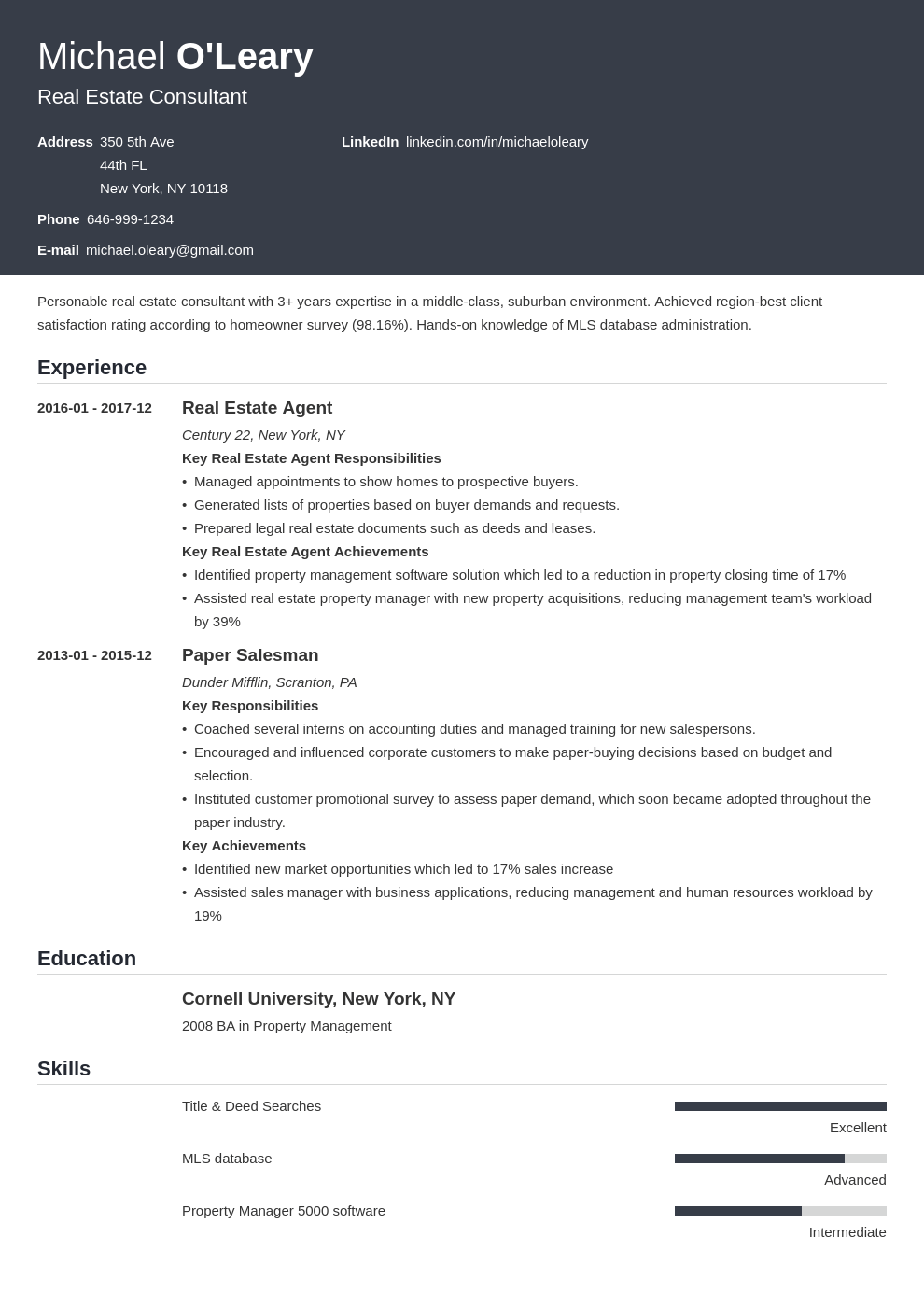 real estate resume example template influx