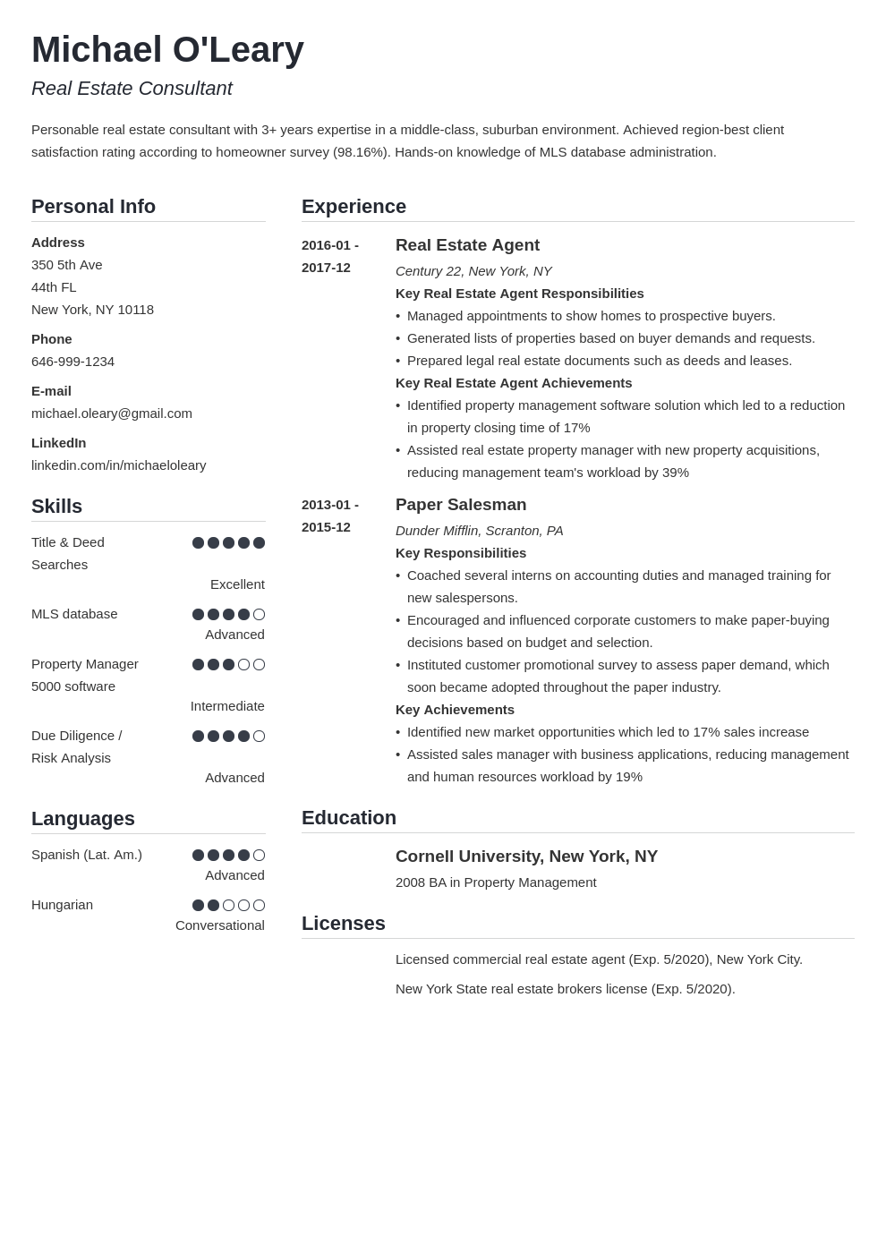 real estate resume example template simple