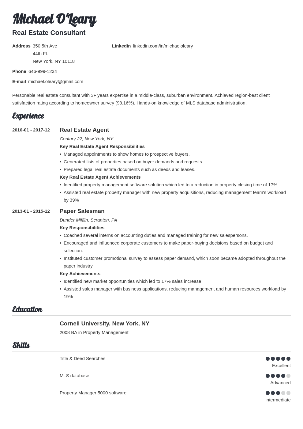 real estate resume example template valera