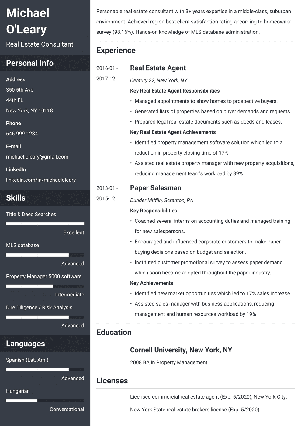 real estate job description resume