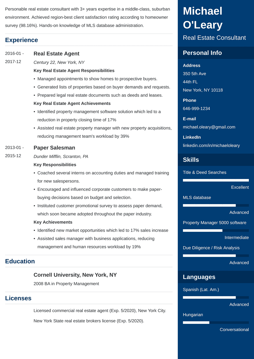 resume template for real estate agents