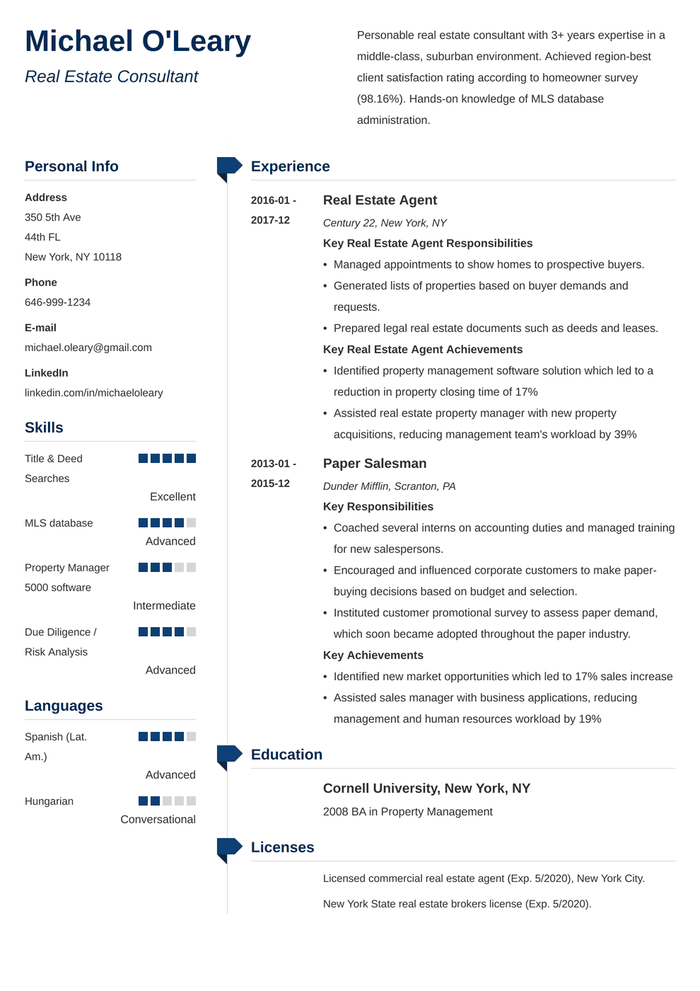 resume template for real estate agents