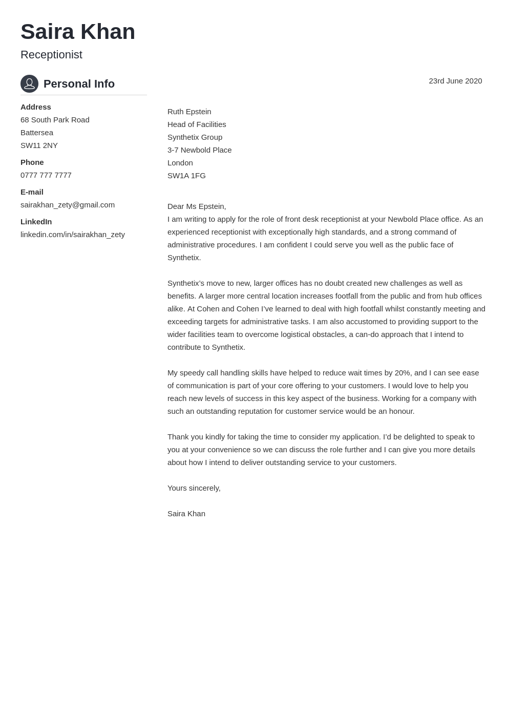 Cover Letter For Receptionist Position With No Experience Devops Sample 