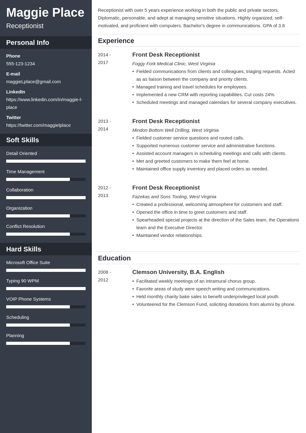 receptionist resume example template cascade