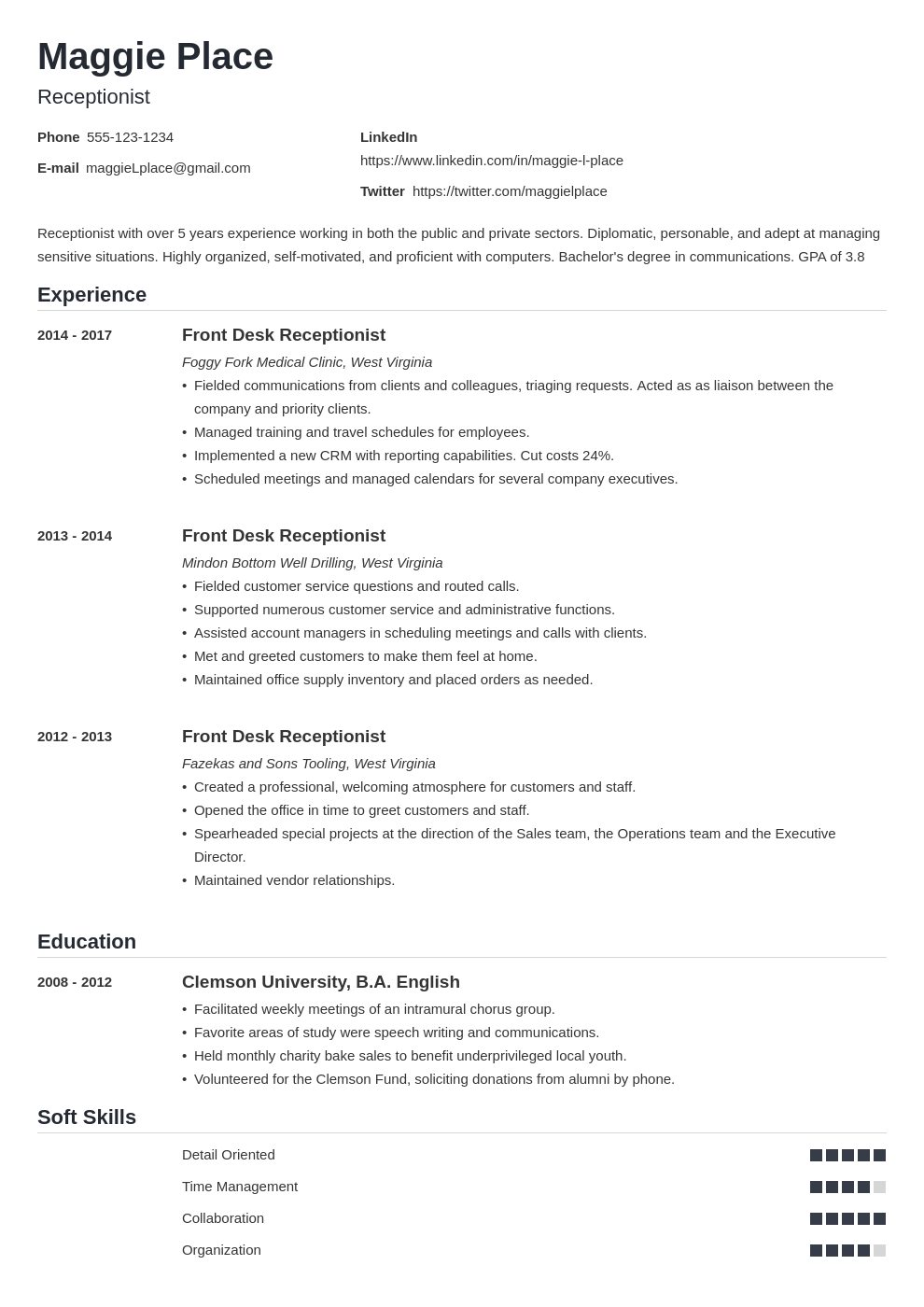 receptionist resume example template nanica