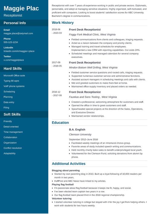 receptionist resume example