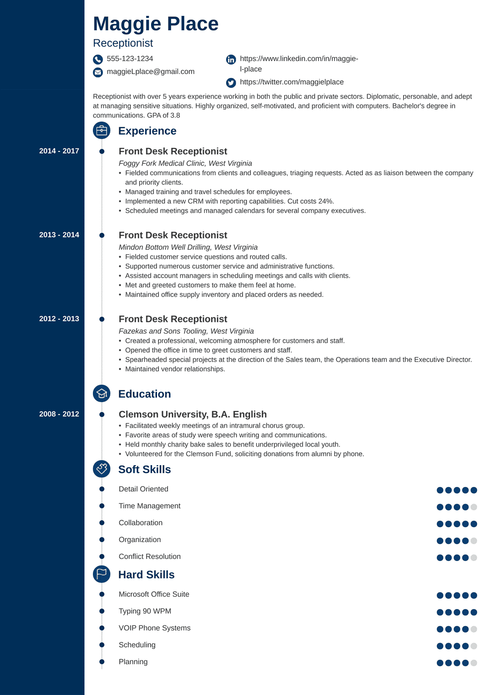 Receptionist Resume Examples Template 2024   Receptionist Resume Template Concept 