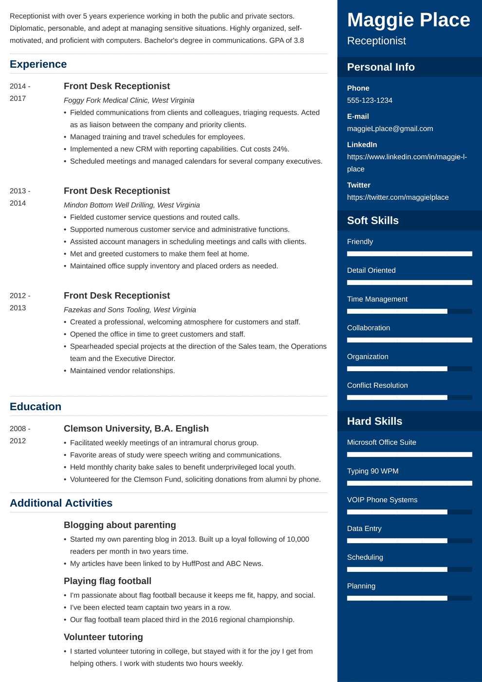 Receptionist Resume Examples & Template [2024]