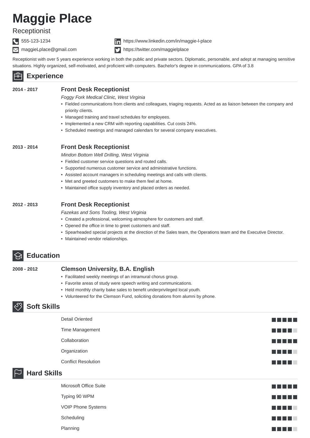 Receptionist Resume Examples & Skills for 2024