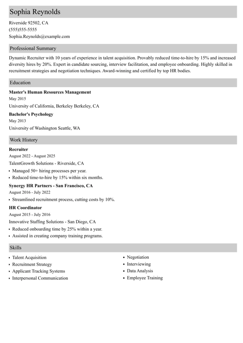 Recruiter resume example