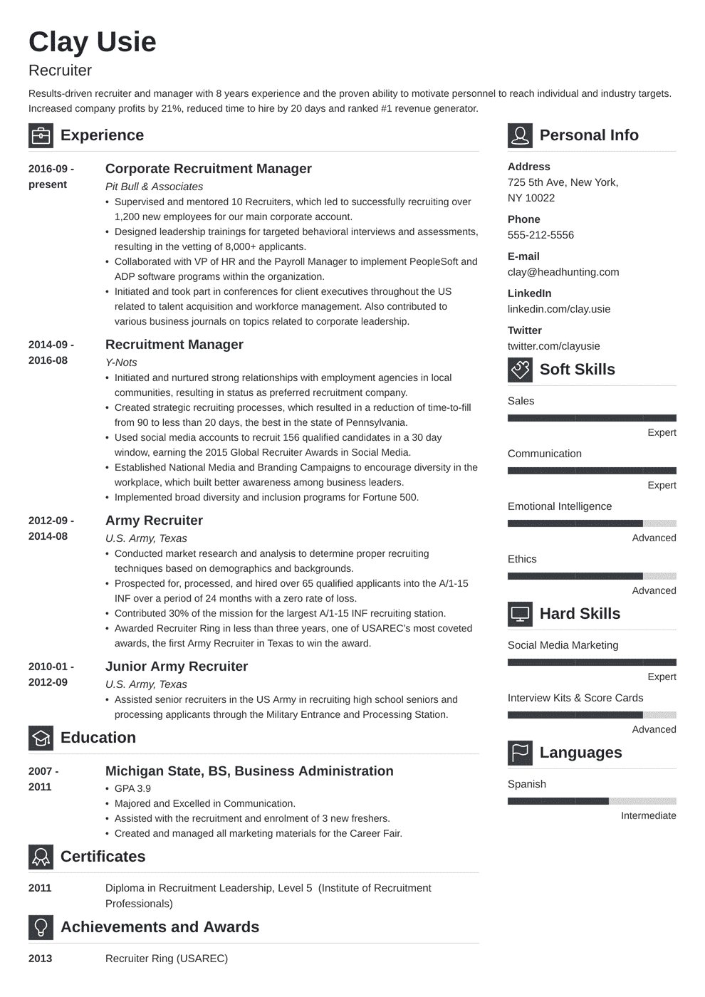 entry level hr recruiter resume