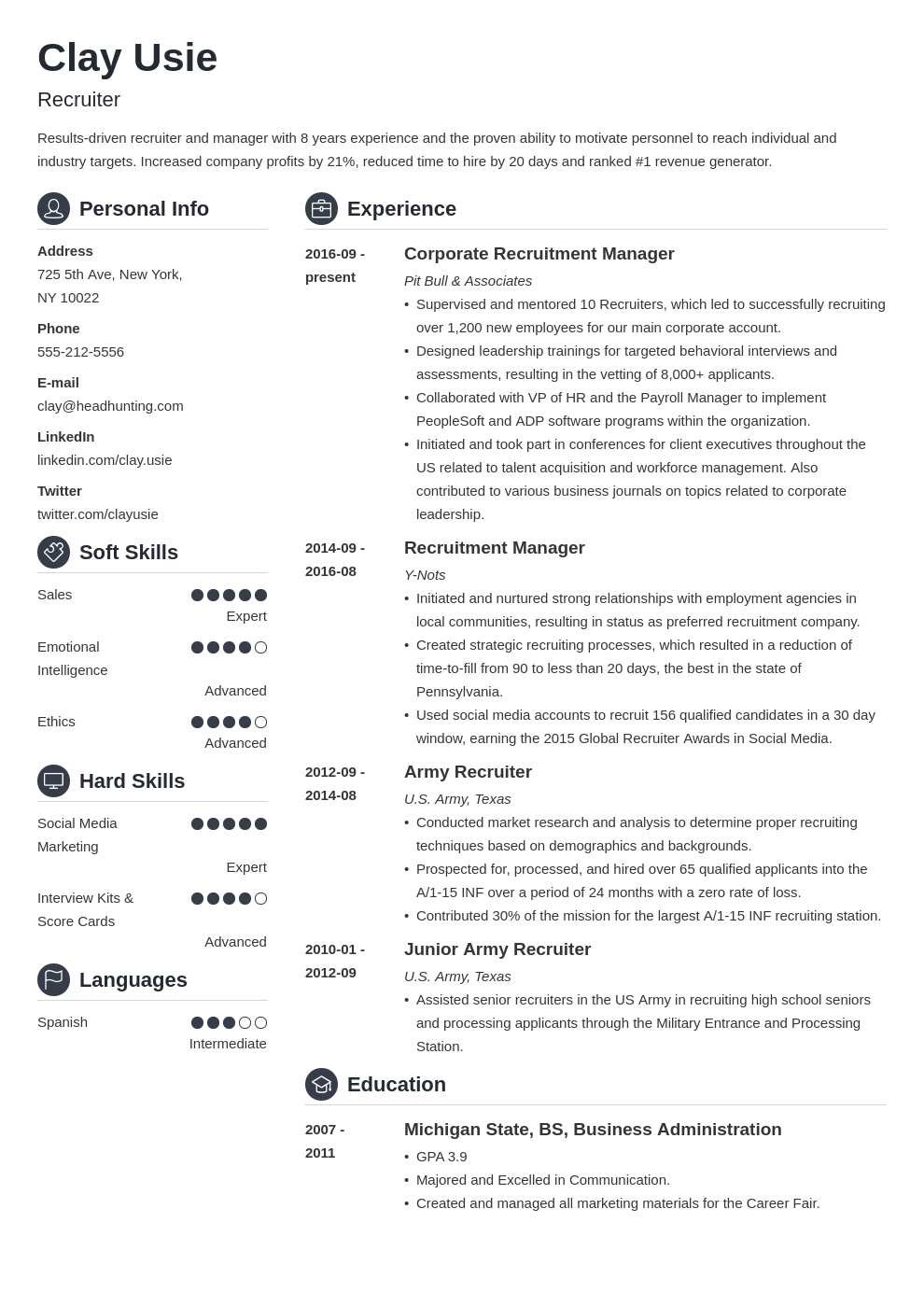 recruiter resume example template crisp