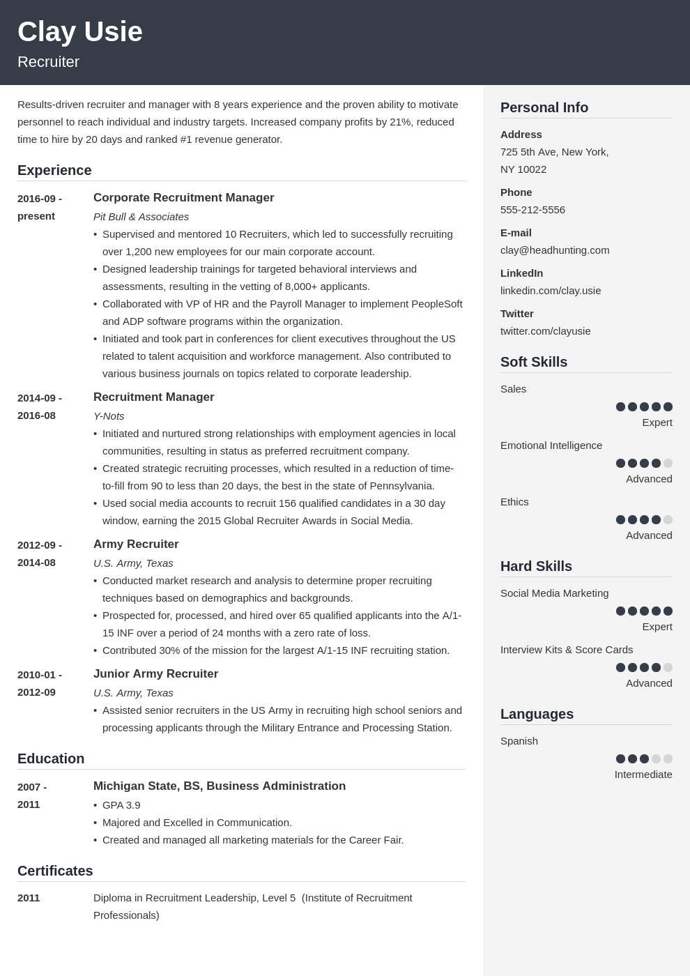 recruiter resume example template cubic