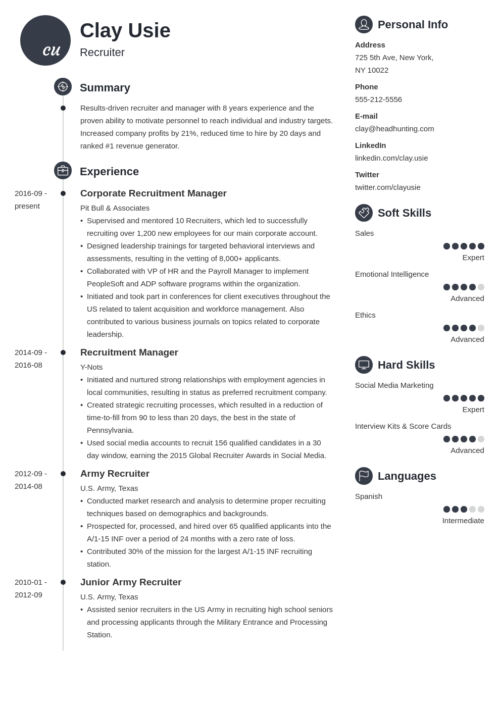 recruiter resume example template primo