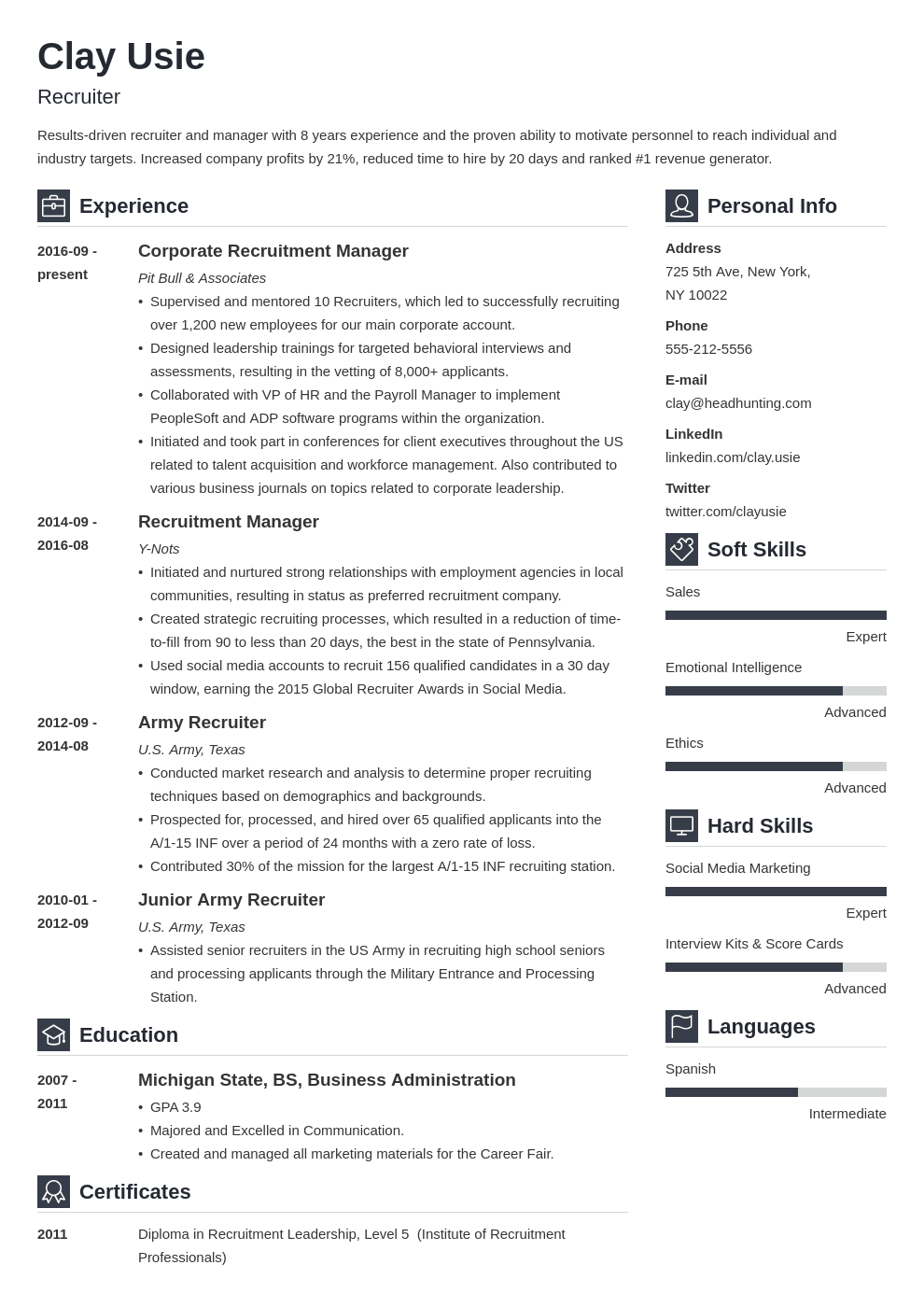 recruiter resume example template vibes
