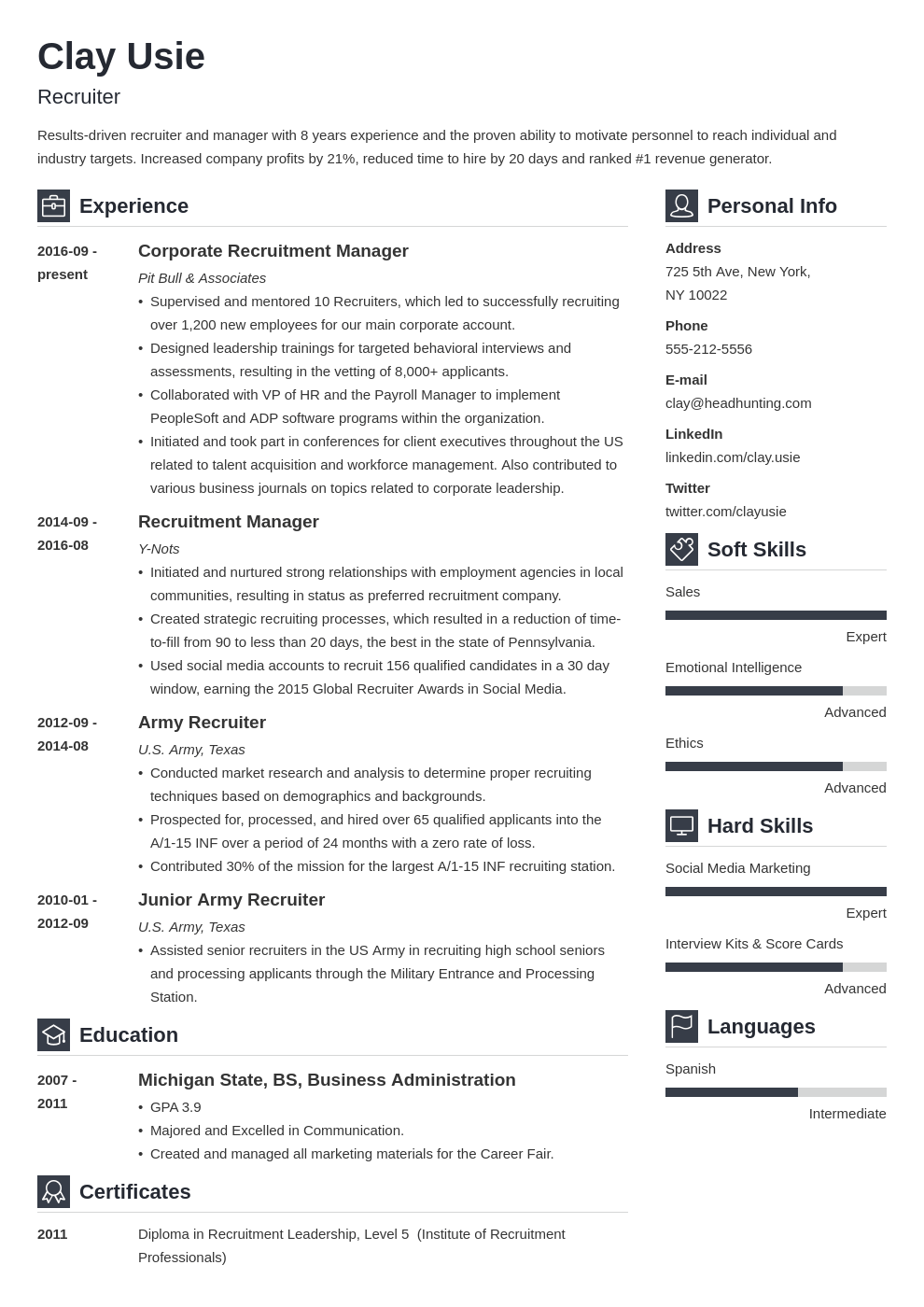 Recruiter Resume Sample Entry Level It Hr Corporate