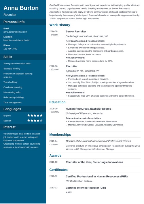 Recruiter resume example