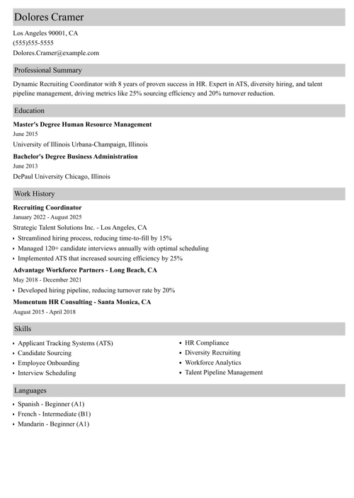 recruitment coordinator resume example