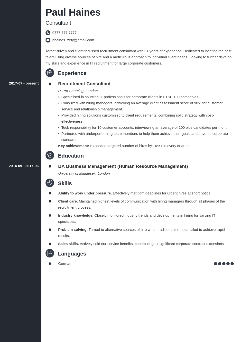 Recruitment Consultant CV Example & Writing Guide