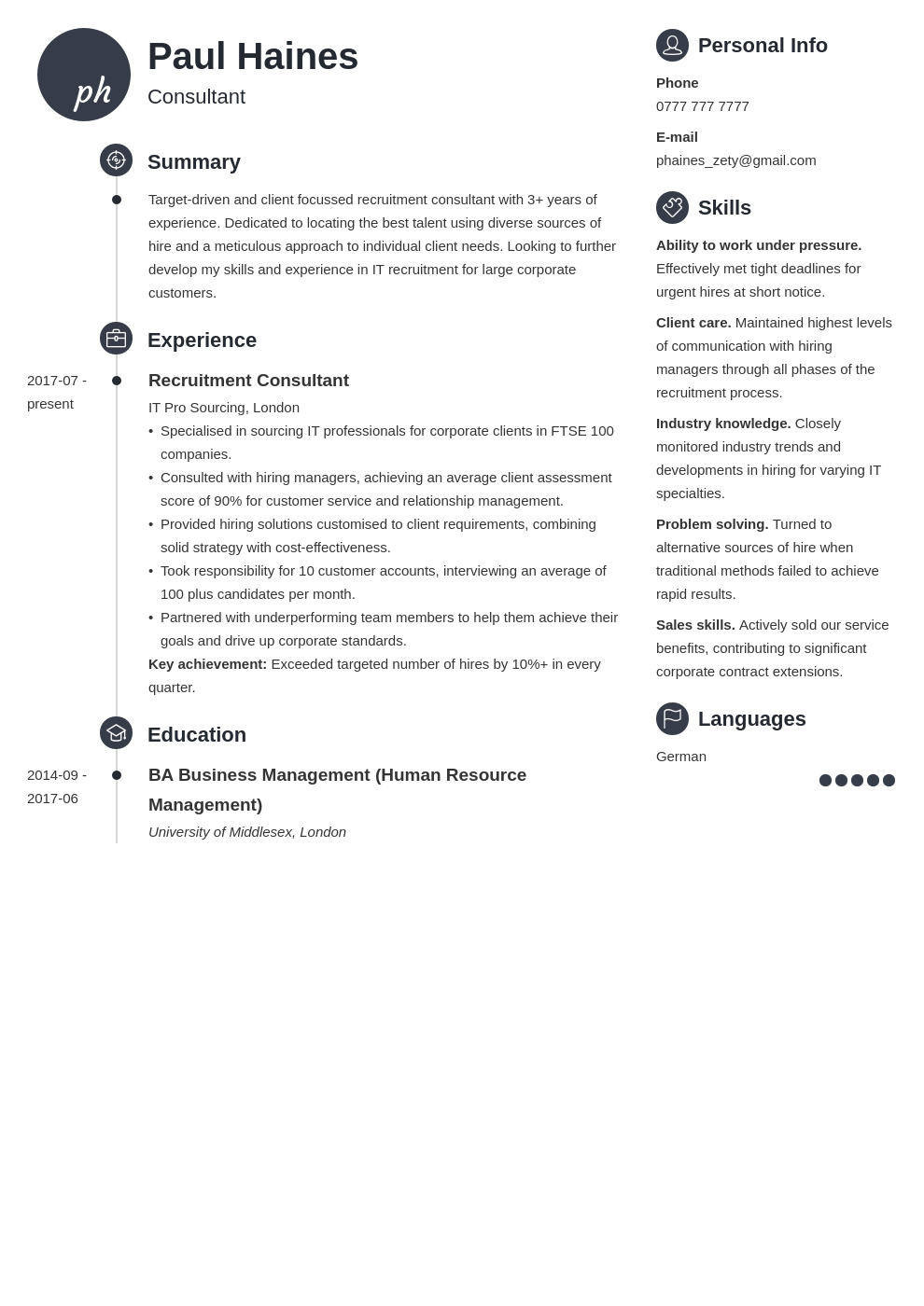 Recruitment Consultant Cv Example And Writing Guide