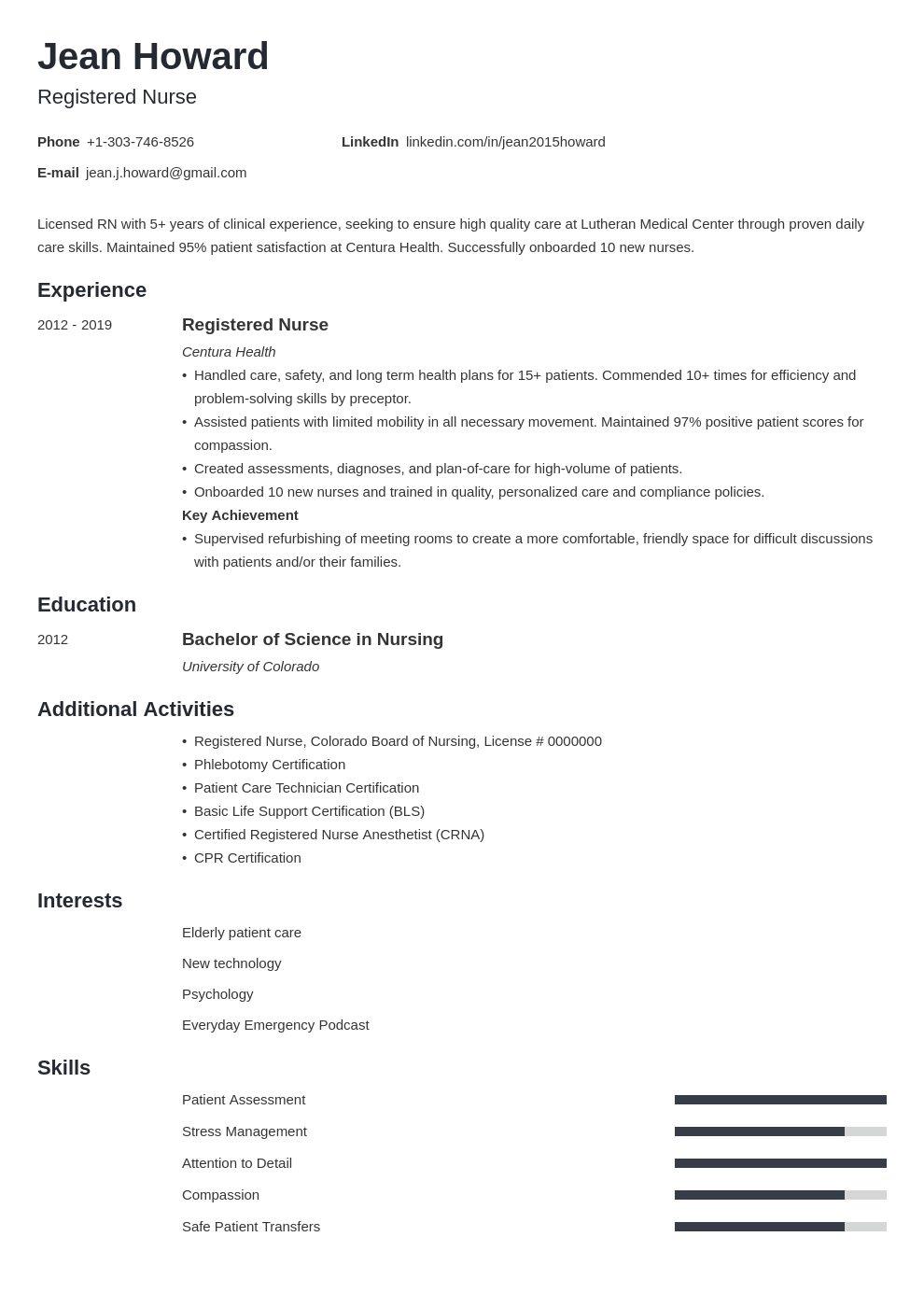 registered nurse resume example template minimo