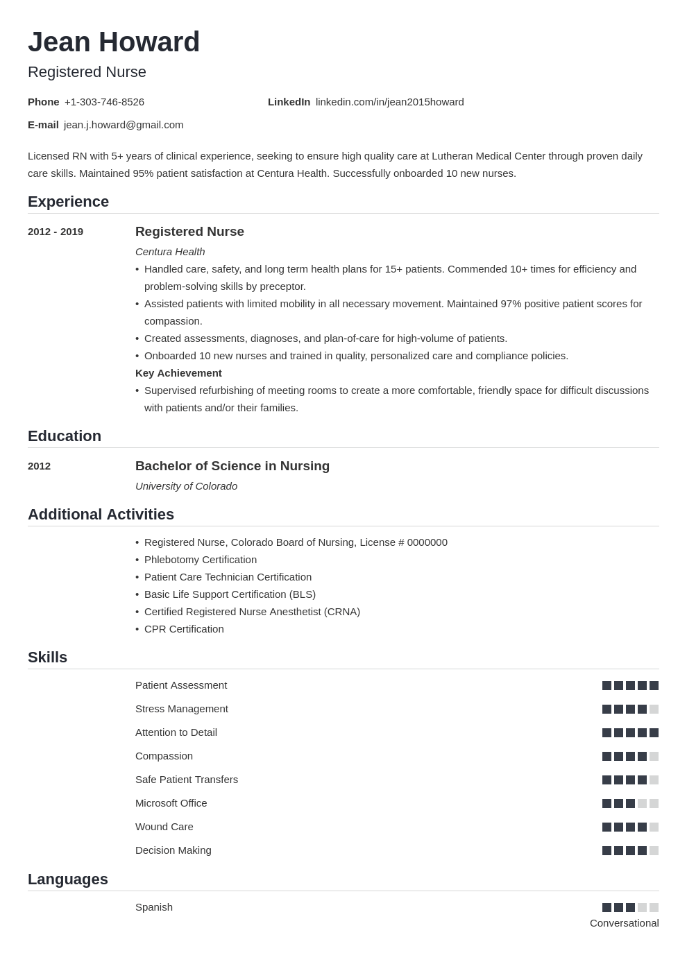 rn or nurse resume template