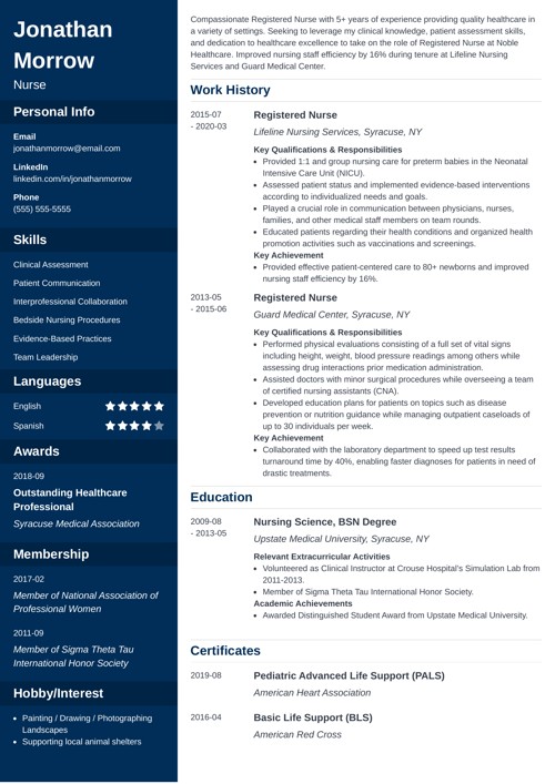 Registered nurse resume example