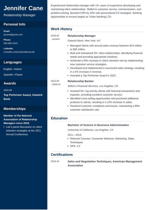 Relationship Manager Resume Sample