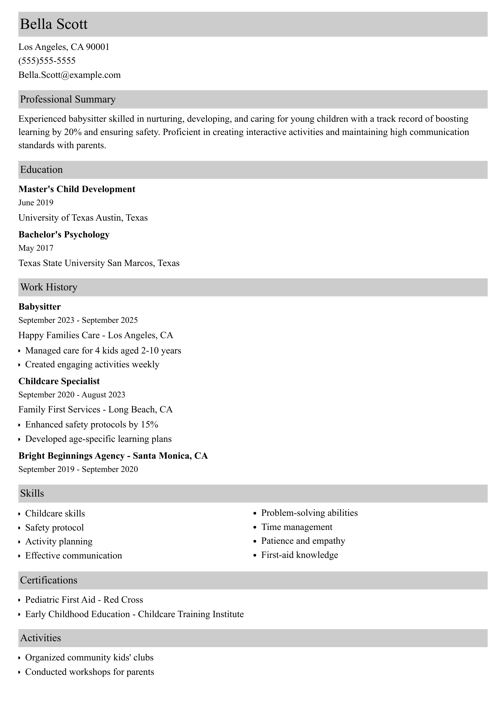 sample resume example