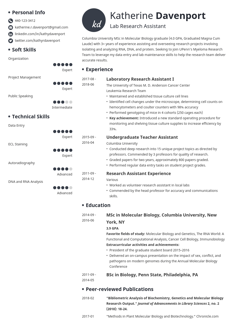 research assistant resume