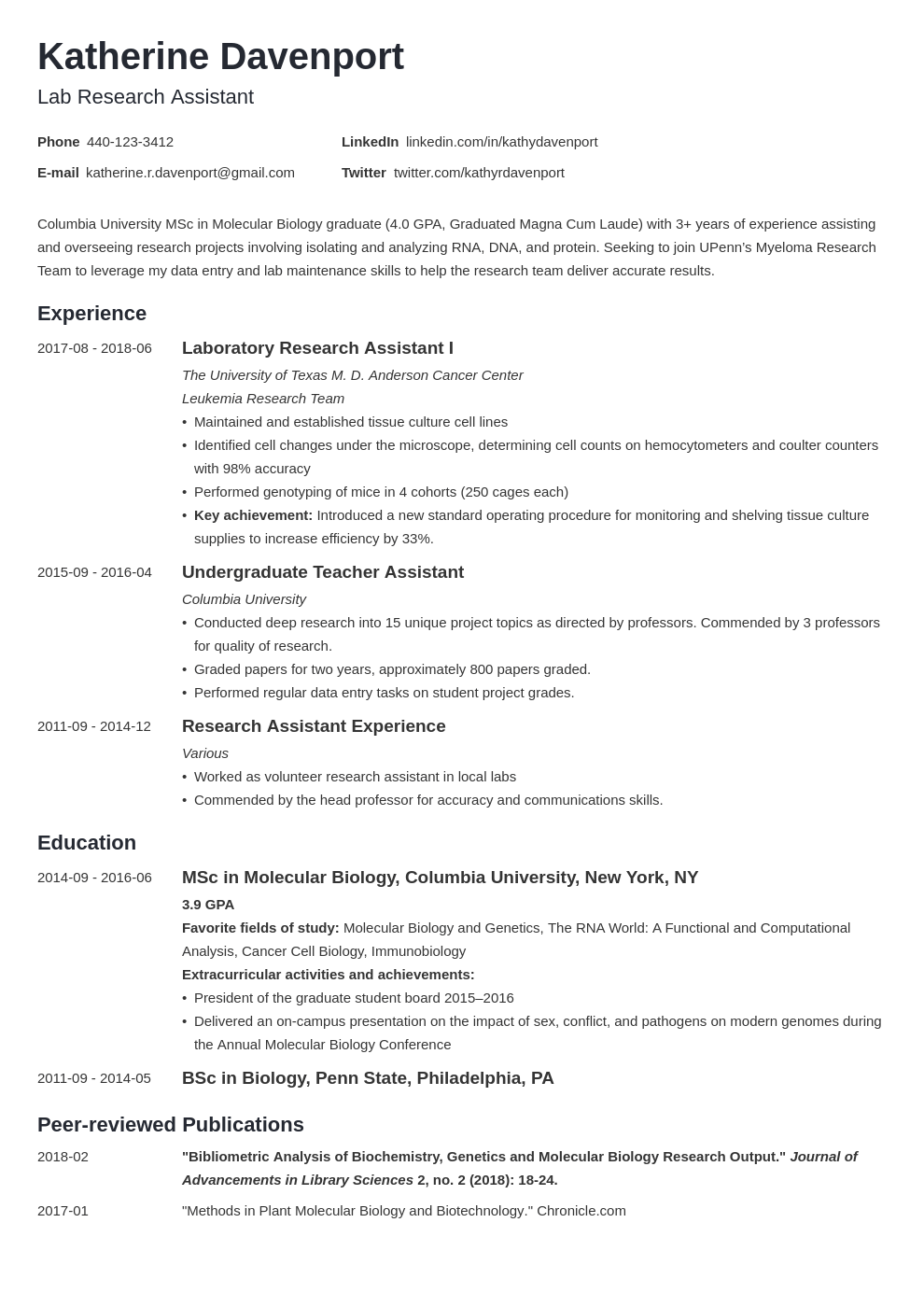 research assistant cv example