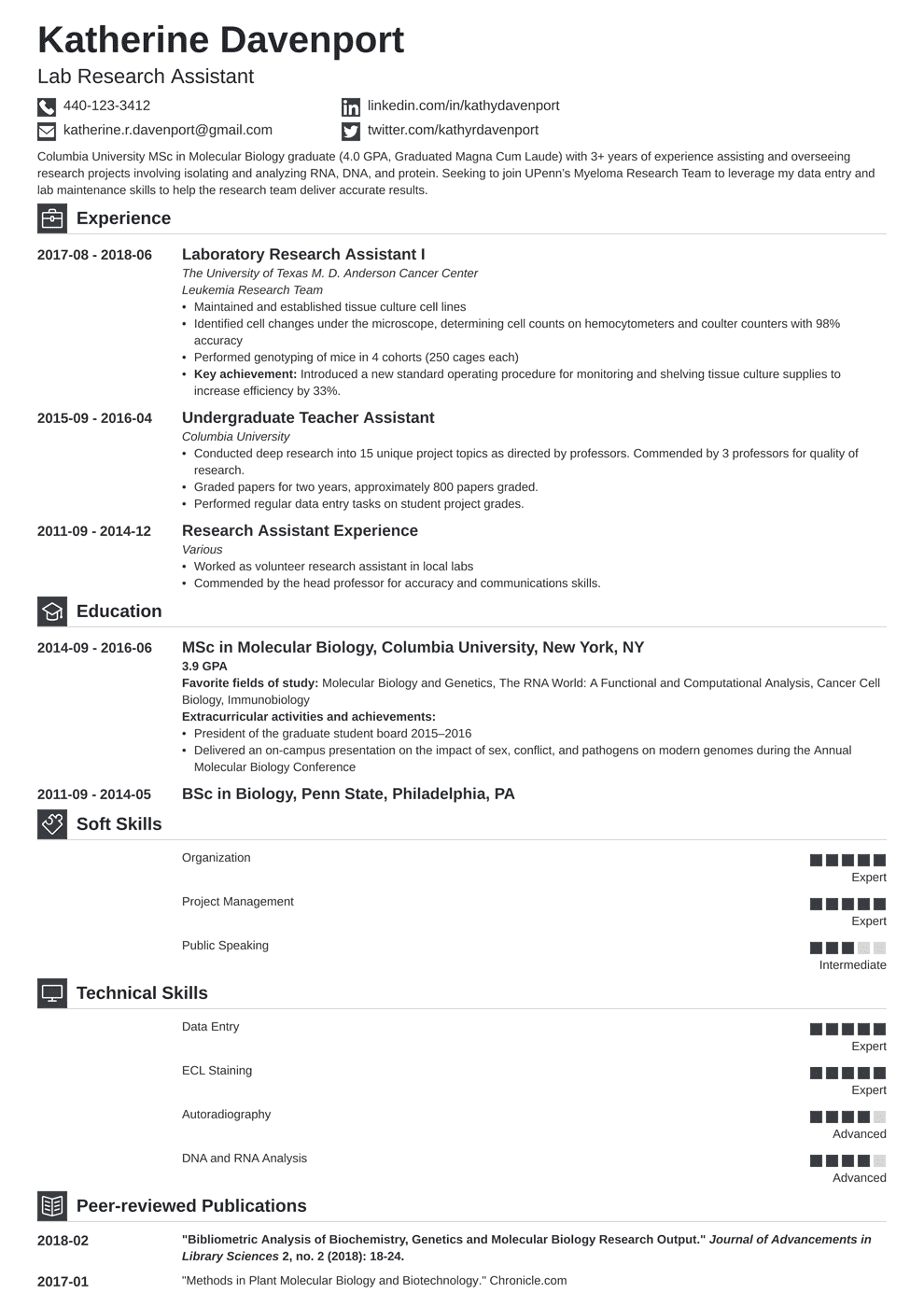 how to list research experience on resume