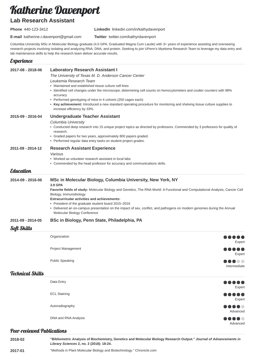 Research Assistant Resume Sample Writing Guide 20 Examples