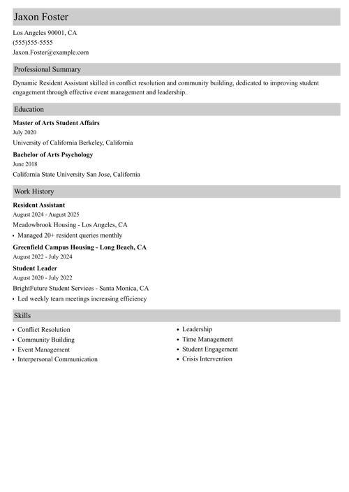 sample resume example