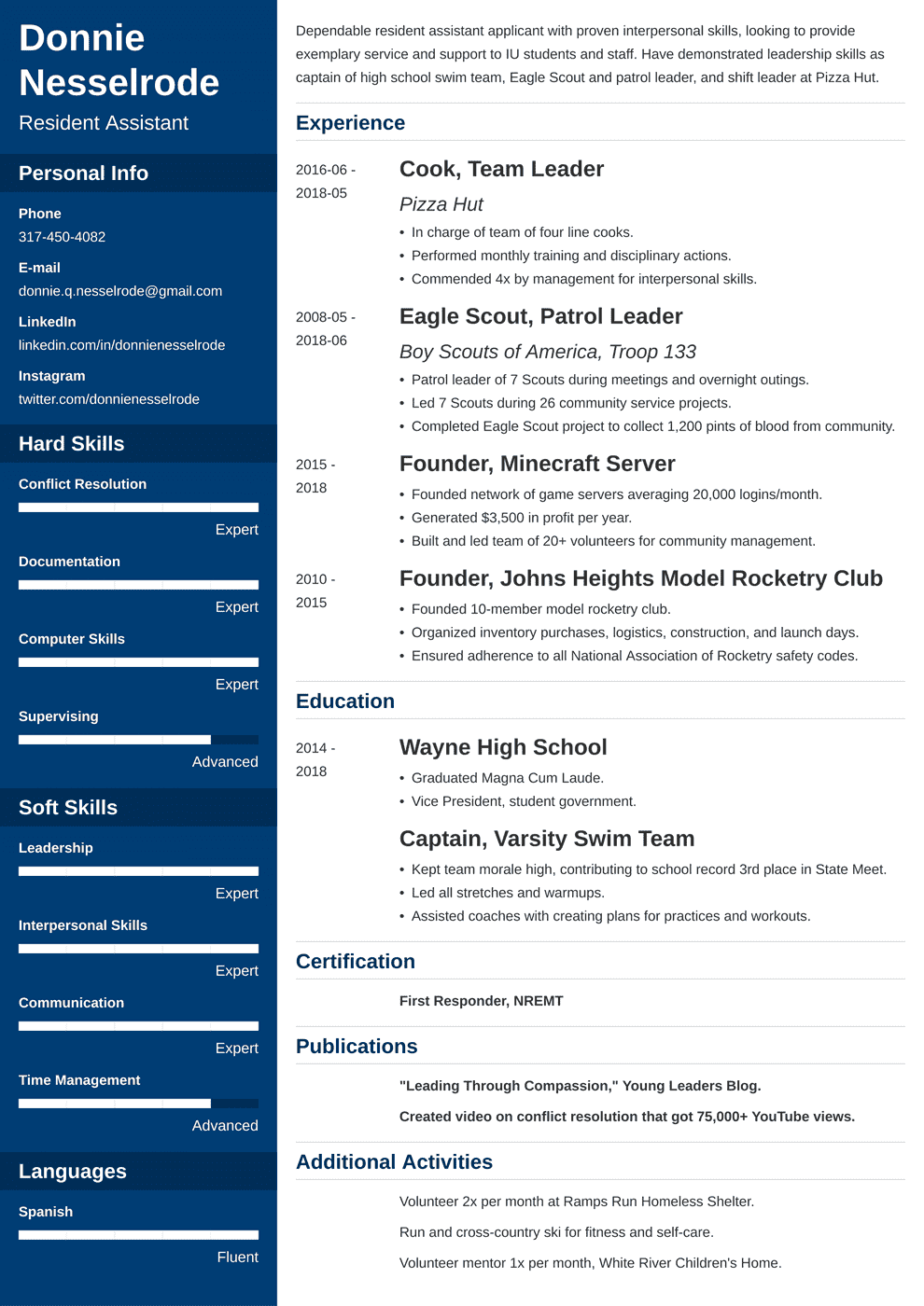 Resident Assistant or Advisor Resume Examples (+ RA Skills)