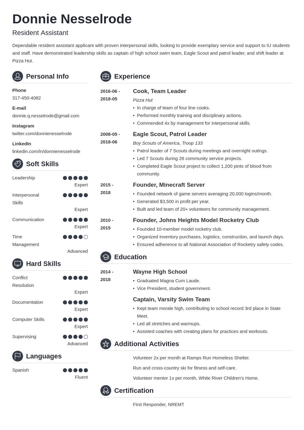 resident assistant resume example template crisp
