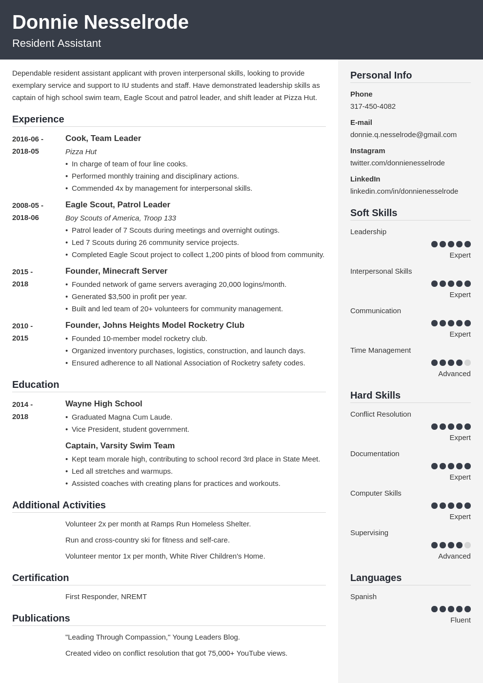 resident assistant resume example template cubic