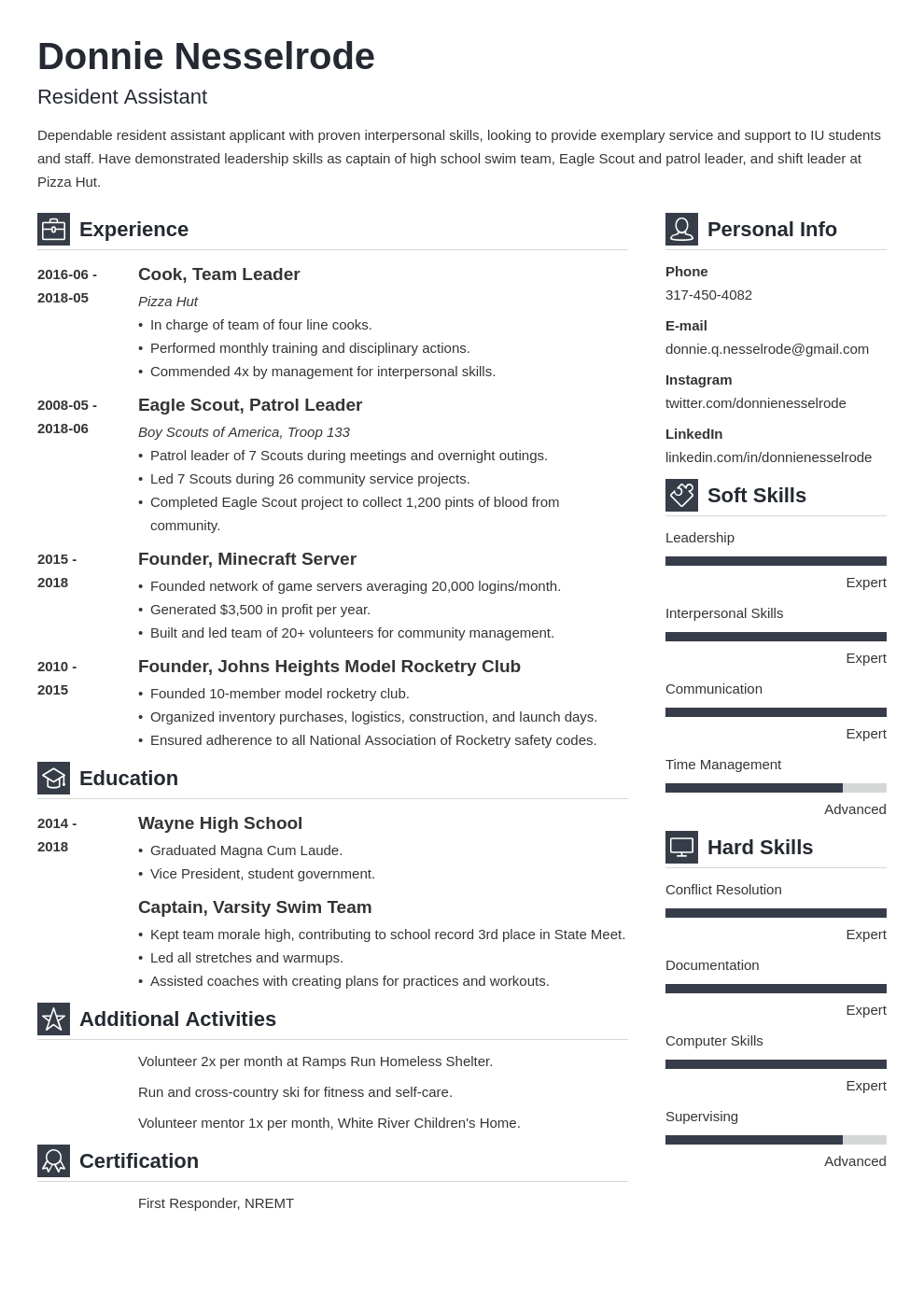 resident assistant resume example template vibes