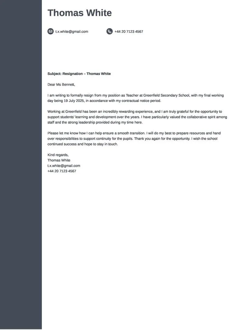 resignation letter example