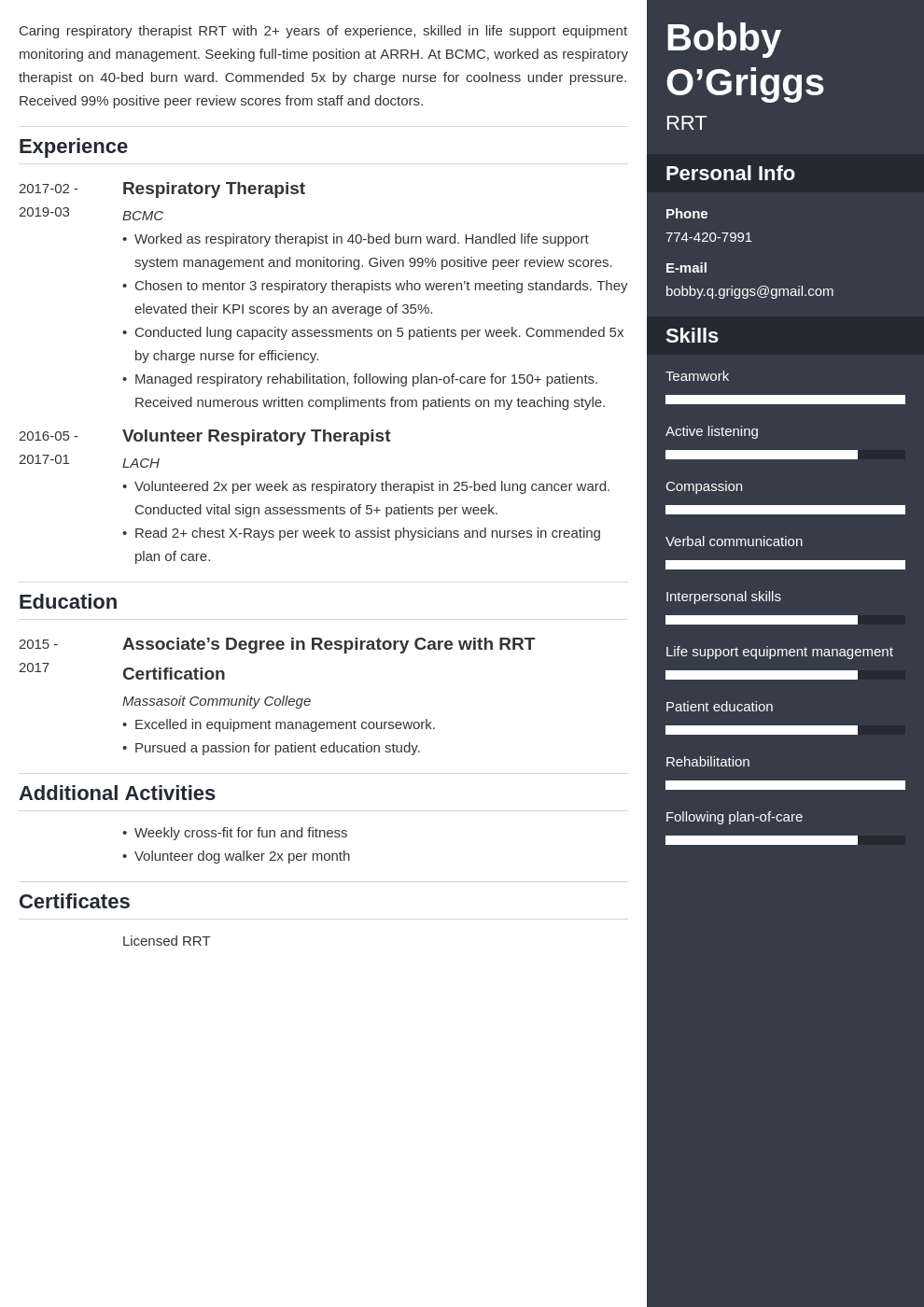 respiratory therapist resume example template enfold