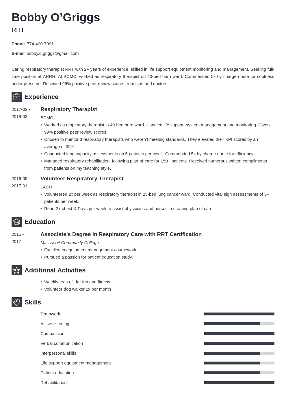 respiratory therapist resume example template newcast