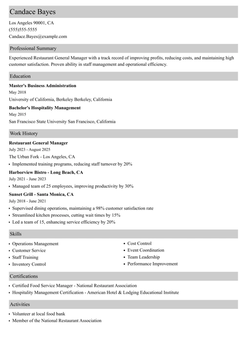 sample resume example