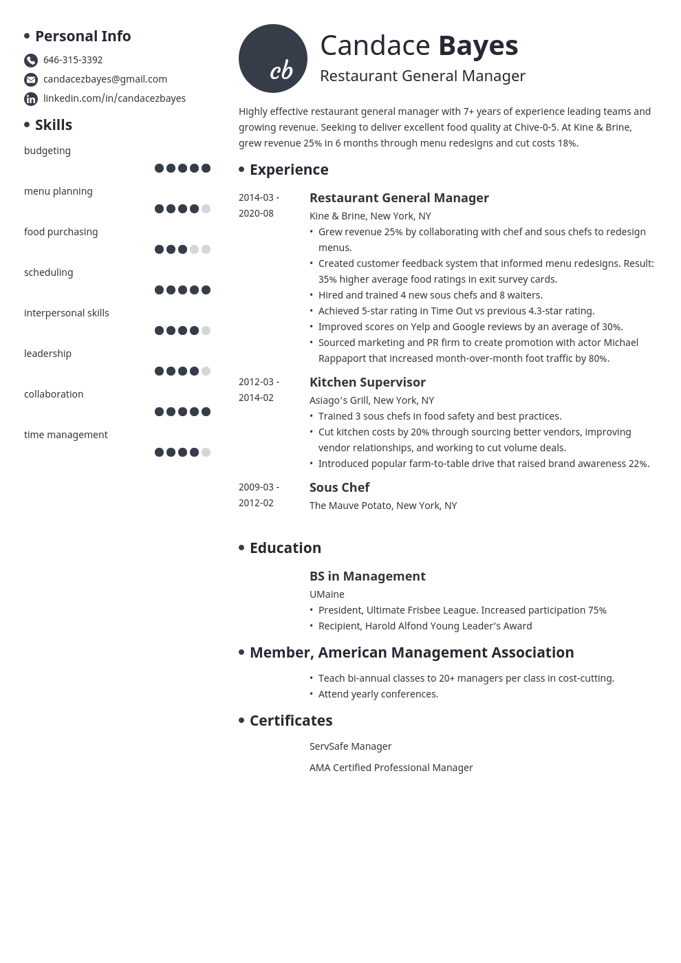 restaurant general manager job description for resume